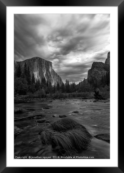 storm over Yosemite Valley BW Framed Mounted Print by jonathan nguyen