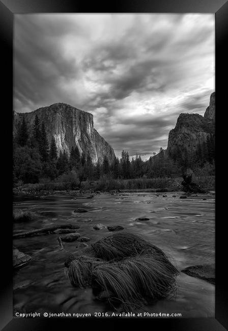 storm over Yosemite Valley BW Framed Print by jonathan nguyen