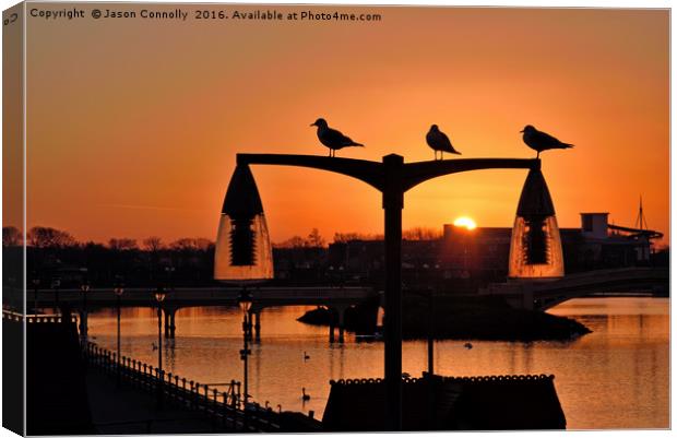 Southport Seagulls At Sunset Canvas Print by Jason Connolly