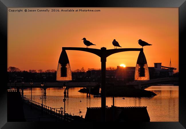 Southport Seagulls At Sunset Framed Print by Jason Connolly