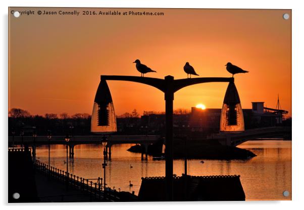 Southport Seagulls At Sunset Acrylic by Jason Connolly
