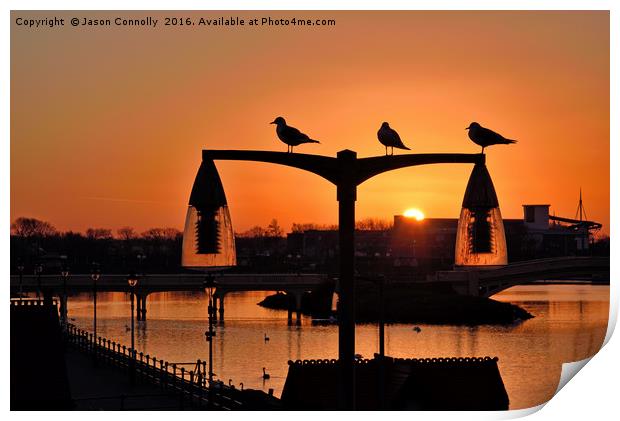 Southport Seagulls At Sunset Print by Jason Connolly