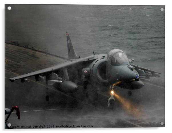 RAF Harrier landing onboard Acrylic by Keith Campbell