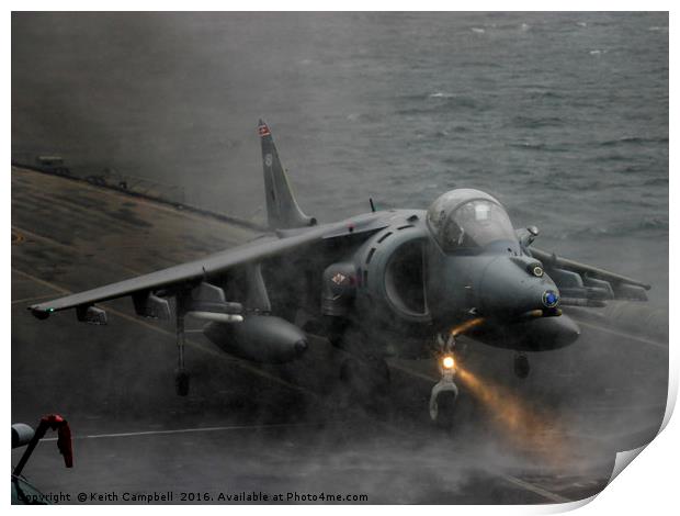 RAF Harrier landing onboard Print by Keith Campbell