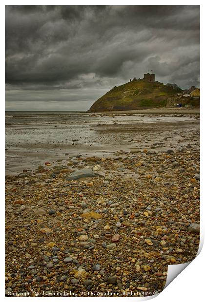 Criccieth Beach, Criccieth Castle North Wales Print by Shawn Nicholas