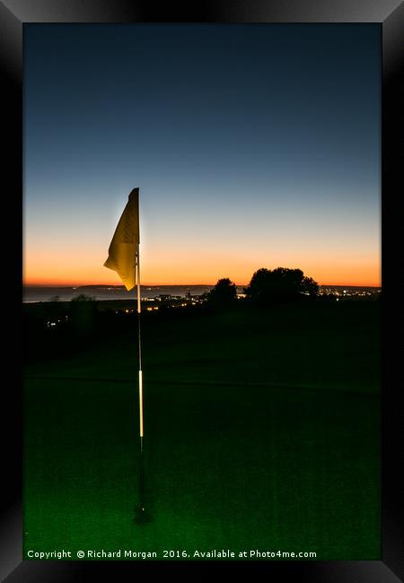 Golf Green, flag Framed Print by Richard Morgan