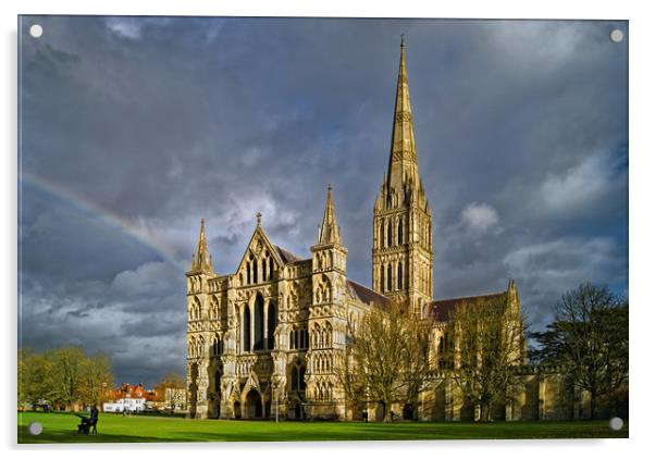 Salisbury Cathedral with Rainbow                   Acrylic by Darren Galpin