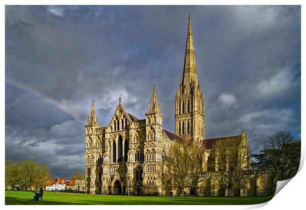 Salisbury Cathedral with Rainbow                   Print by Darren Galpin
