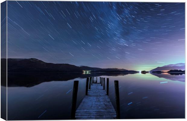 Derwent Water Aurora Star Trails, Lake District. Canvas Print by John Finney