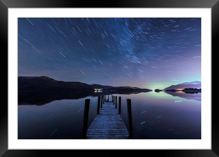 Derwent Water Aurora Star Trails, Lake District. Framed Mounted Print by John Finney