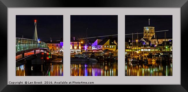 Shoreham Harbour at Night Triptych Framed Print by Len Brook