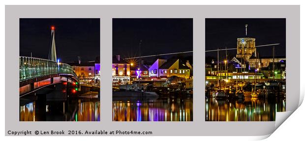 Shoreham Harbour at Night Triptych Print by Len Brook
