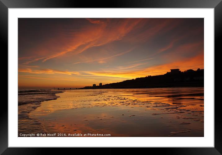 Frinton Sunset Reflections Framed Mounted Print by Rob Woolf