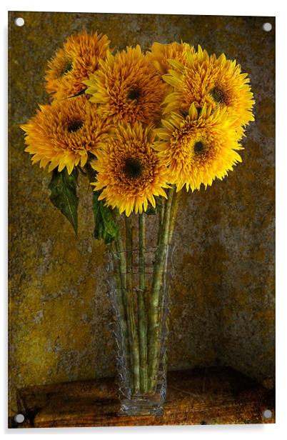 Double Sunflowers in a Glass Vase Acrylic by Ann Garrett