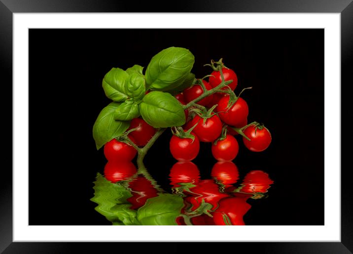 Cherry Tomatoes and Basil Framed Mounted Print by David French