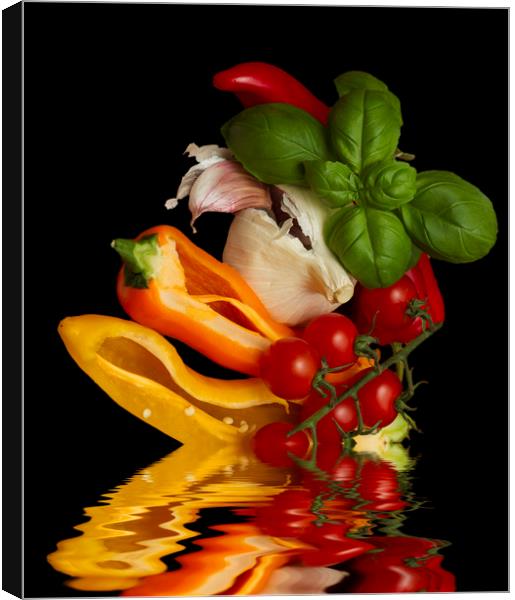 Peppers Basil Tomatoes Garlic Canvas Print by David French