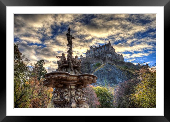 Ross Fountain And Edinburgh Castle Framed Mounted Print by David Pyatt