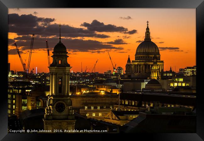 St.Paul's Cathedral Sunset Framed Print by John Johnson