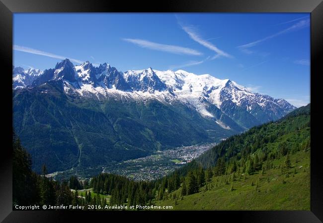 Mont Blanc and the Chamonix Valley Framed Print by Jennifer Farley