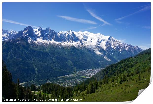 Mont Blanc and the Chamonix Valley Print by Jennifer Farley