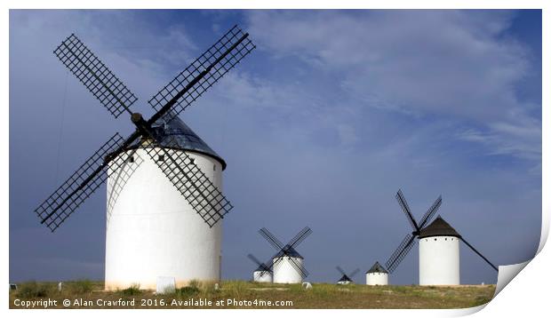 Windmills on La Mancha, Spain Print by Alan Crawford