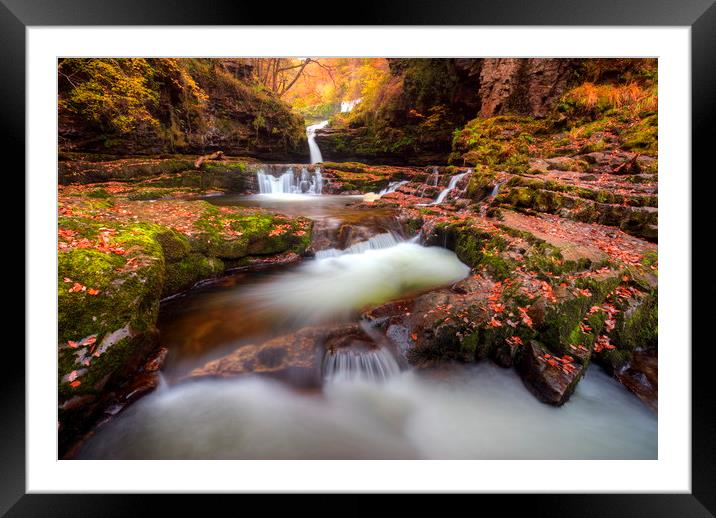 Autumn Waterfalls, Brecon Beacons, Wales Framed Mounted Print by Jonathan Smith
