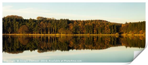 Turton and Entwistle reservoir autumn reflections Print by Joseph Clemson