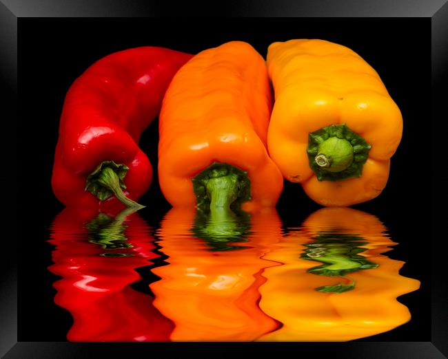 Peppers Red Yellow Orange Framed Print by David French