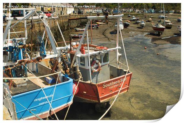 Fishing Boats moored Lower Fishguard Pembrokeshire Print by Nick Jenkins