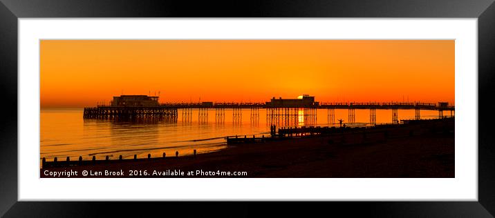 Worthing Pier Sunset Framed Mounted Print by Len Brook
