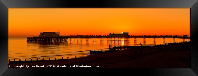 Worthing Pier Sunset Framed Print by Len Brook