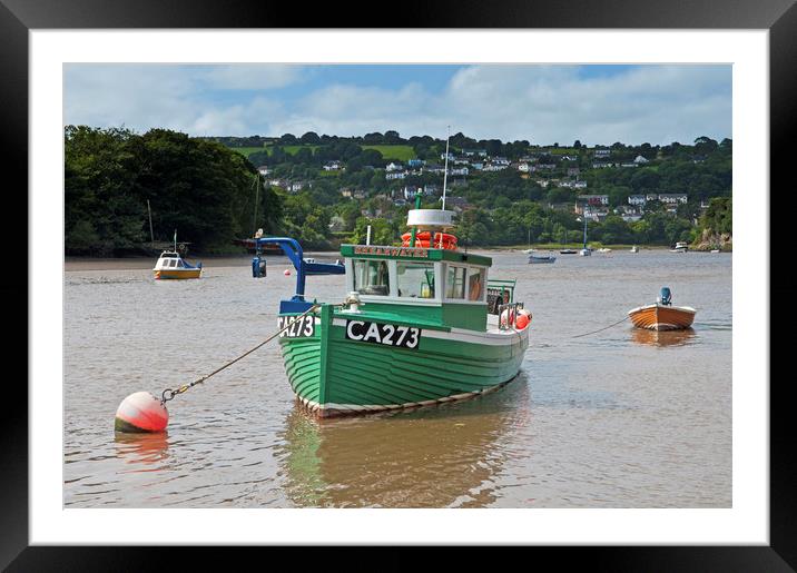 Green Fishing Boat on the River Teifi at Cardigan Framed Mounted Print by Nick Jenkins