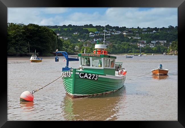 Green Fishing Boat on the River Teifi at Cardigan Framed Print by Nick Jenkins