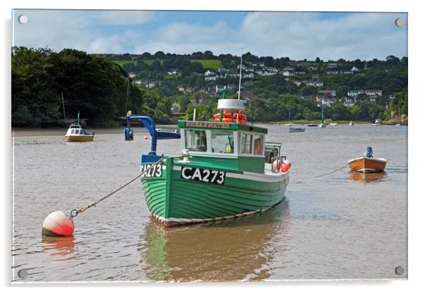 Green Fishing Boat on the River Teifi at Cardigan Acrylic by Nick Jenkins