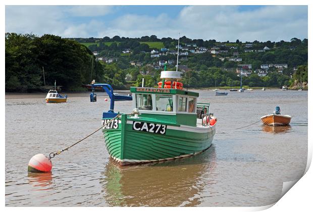 Green Fishing Boat on the River Teifi at Cardigan Print by Nick Jenkins
