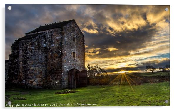 Sunrise at Scargill Castle Acrylic by AMANDA AINSLEY