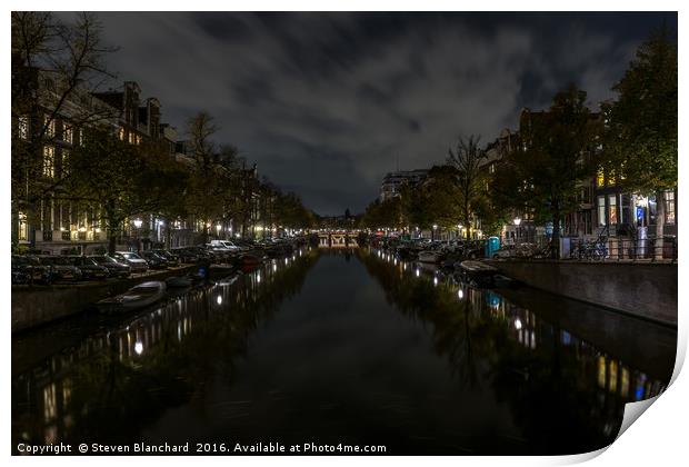 Amsterdam central canal at night  Print by Steven Blanchard
