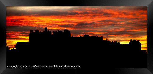 Silhouette of Edinburgh Castle at sunset Framed Print by Alan Crawford