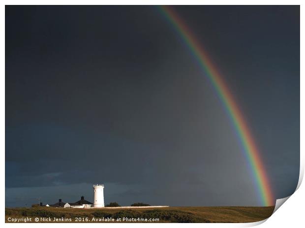 Old Nash Point Lighthouse and Rainbow Coast Print by Nick Jenkins