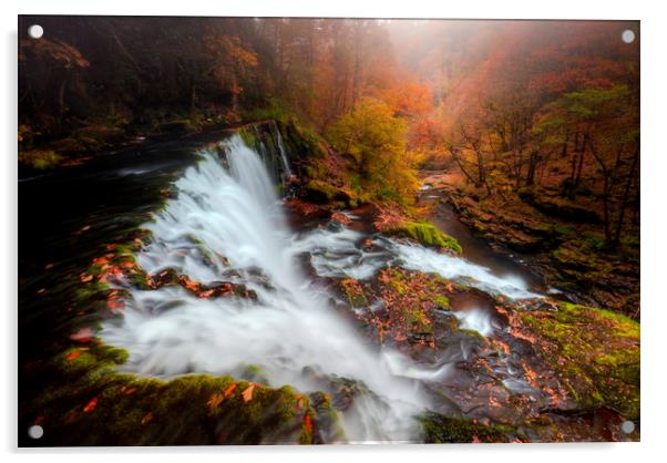 Autumn Waterfall, Brecon Beacons, Wales Acrylic by Jonathan Smith