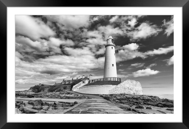 Lighthouse in monochrome.  Framed Mounted Print by Mark Godden
