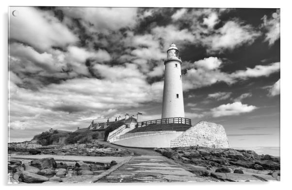 Lighthouse in monochrome.  Acrylic by Mark Godden