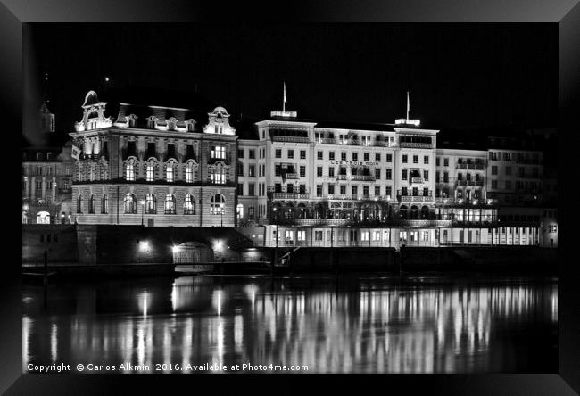Basel, Switzerland at night - The River Rhine refl Framed Print by Carlos Alkmin
