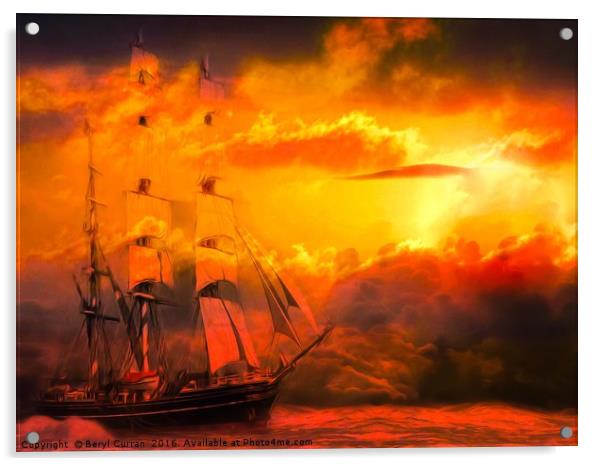 Mystical Tall Ship Acrylic by Beryl Curran