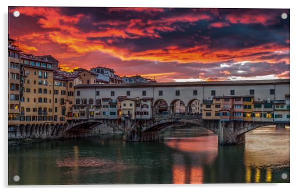 Ponte Vecchio Sunset #3 Acrylic by Paul Andrews