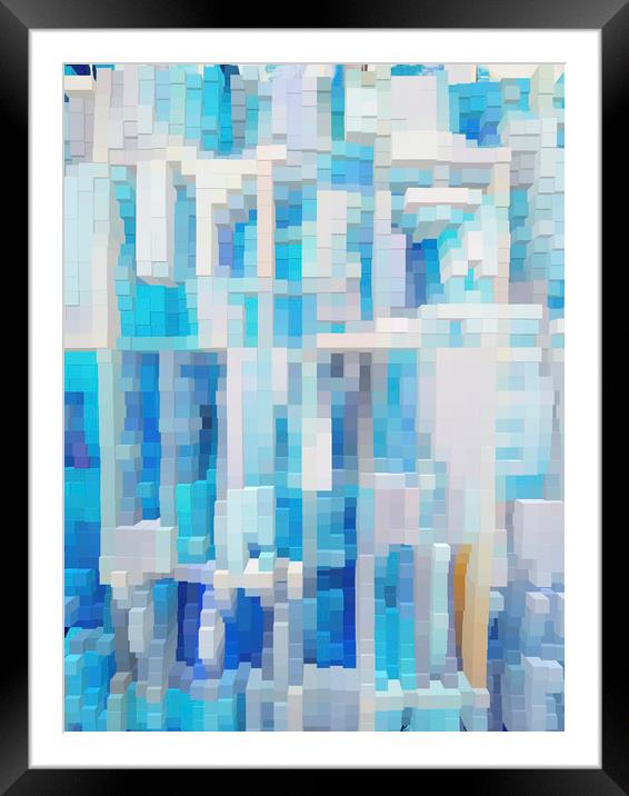 Abstract blue pixel pattern Framed Mounted Print by Larisa Siverina