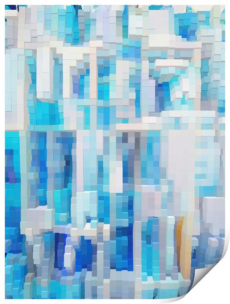Abstract blue pixel pattern Print by Larisa Siverina