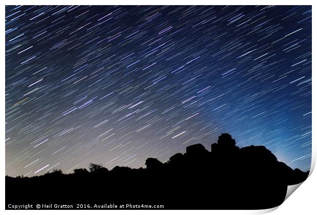 Star Trails over Bonehill Rocks Print by Nymm Gratton
