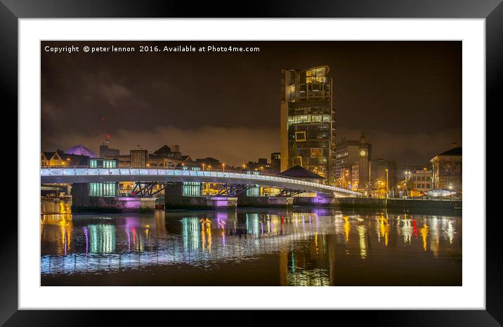 Lights Over The Lagan Framed Mounted Print by Peter Lennon