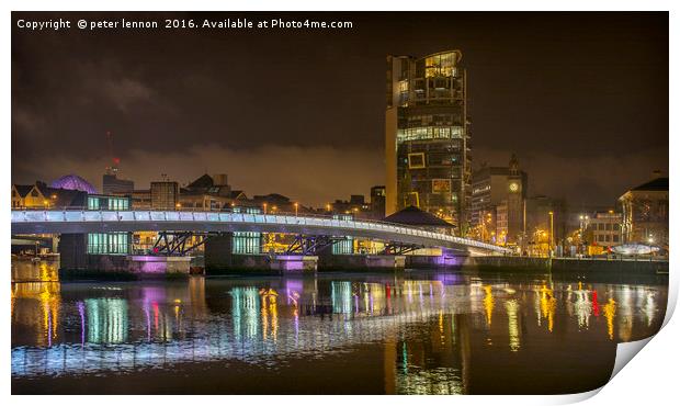 Lights Over The Lagan Print by Peter Lennon